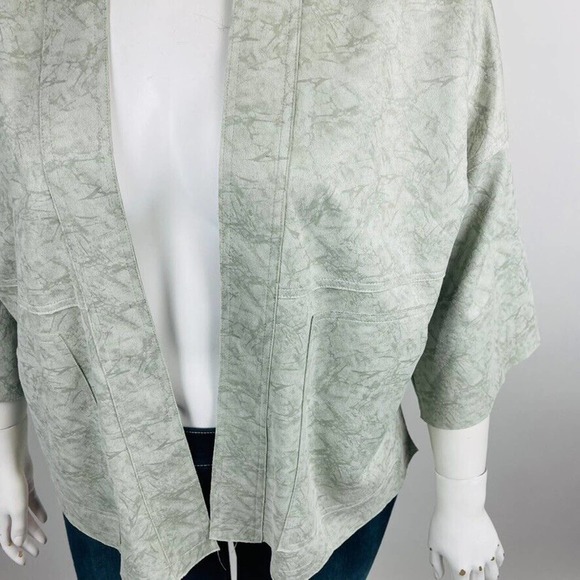 Solitaire Womans Open Front Topper Sz Large 3/4 Sleeve Green Stretch - Picture 4 of 9